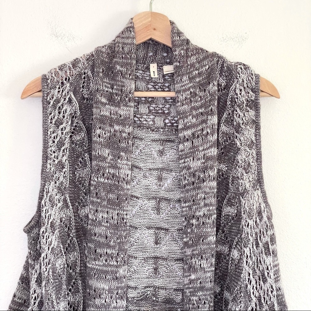 Anthropologie Moth Lavena Pointelle Draped Open Front Cardigan Sweater Vest Grey - Picture 5 of 16